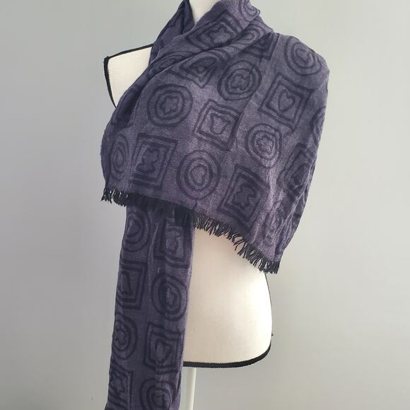 TOUS Black & Purple Wool Blend Graphic Scarf - Picture 3 of 11